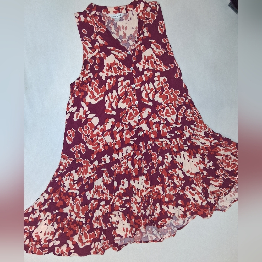 Nine West Red and White Floral Pattern Flowy Mini Dress